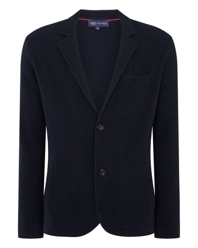 N.PEAL x TUCCI TEXTURED KNITTED BLAZER Navy Blue