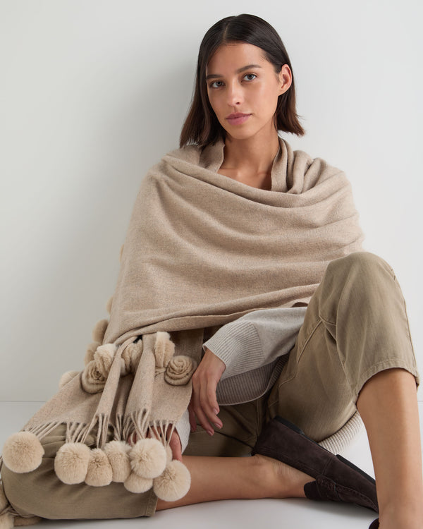 Women's Davos Fur Bobble Woven Shawl 2