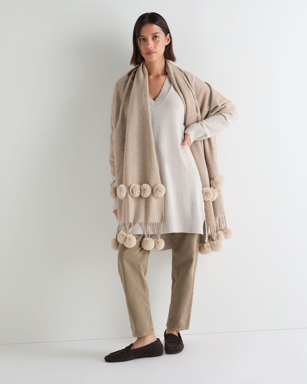 Women's Davos Fur Bobble Woven Shawl 3