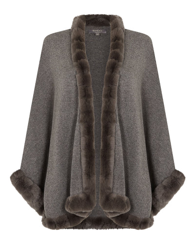 N.Peal Women's Ayla Fur Trim Cashmere Cape Wood Smoke Brown