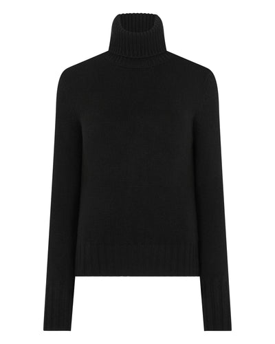 N.Peal Women's Chunky Roll Neck Cashmere Jumper Black