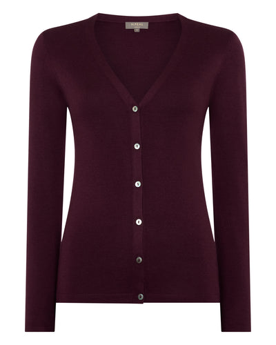 N.Peal Women's Mia Superfine Cashmere V Neck Cardigan Damson Red