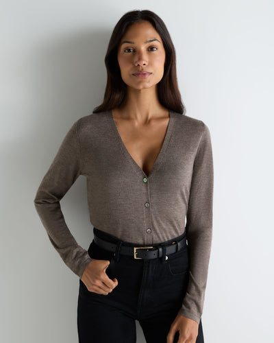 N.Peal Women's Mia Superfine Cashmere V Neck Cardigan Pecan Brown