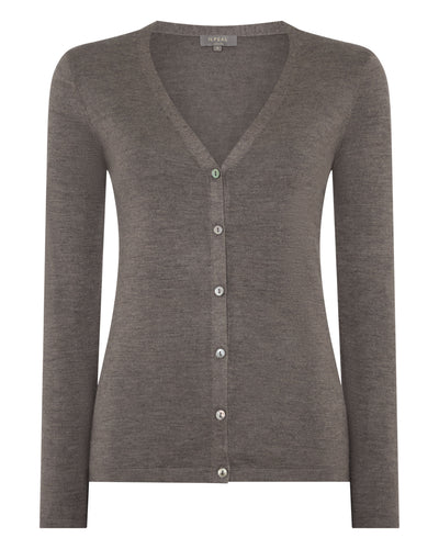 N.Peal Women's Mia Superfine Cashmere V Neck Cardigan Pecan Brown