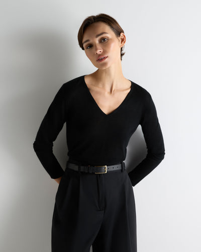 N.Peal Women's Imogen Superfine Cashmere V Neck Jumper Black