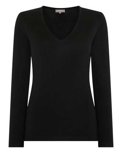 N.Peal Women's Imogen Superfine Cashmere V Neck Jumper Black