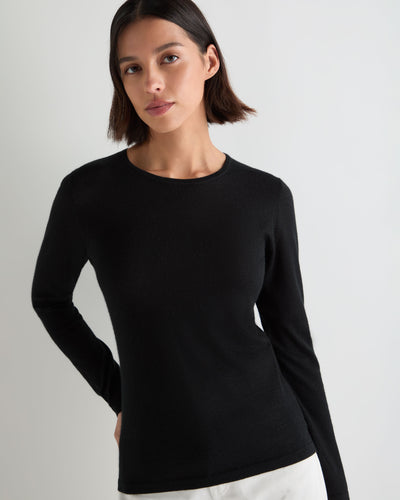 N.Peal Women's Eden Superfine Cashmere Round Neck Top Black