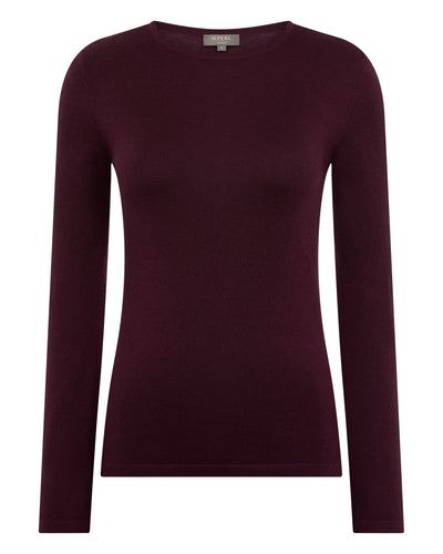N.Peal Women's Eden Superfine Cashmere Round Neck Top Damson Red