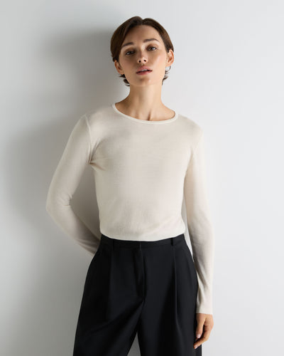 N.Peal Women's Eden Superfine Cashmere Round Neck Top New Ivory White