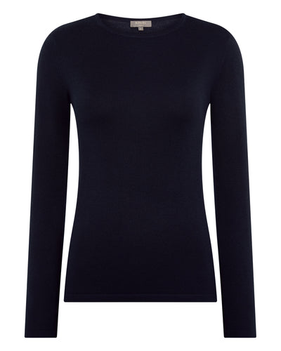 N.Peal Women's Eden Superfine Cashmere Round Neck Top Navy Blue