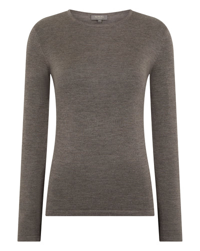 N.Peal Women's Eden Superfine Cashmere Round Neck Top Pecan Brown
