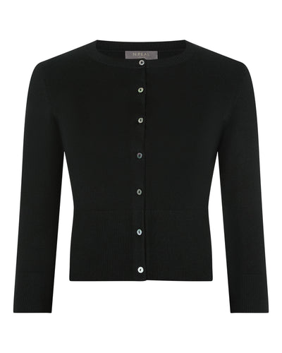 N.Peal Women's Darcie Superfine Cashmere Cropped Cardigan Black