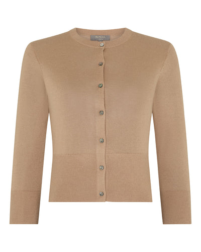 N.Peal Women's Darcie Superfine Cashmere Cropped Cardigan Caramel Brown