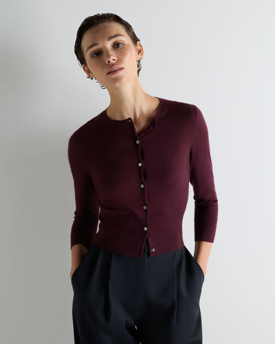 N.Peal Women's Darcie Superfine Cashmere Cropped Cardigan Damson Red