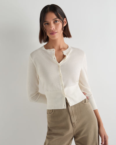 N.Peal Women's Darcie Superfine Cashmere Cropped Cardigan New Ivory White