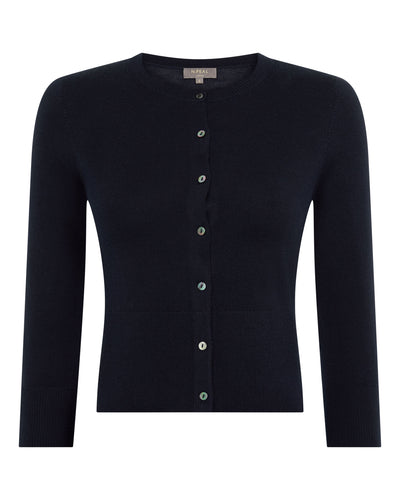 N.Peal Women's Darcie Superfine Cashmere Cropped Cardigan Navy Blue