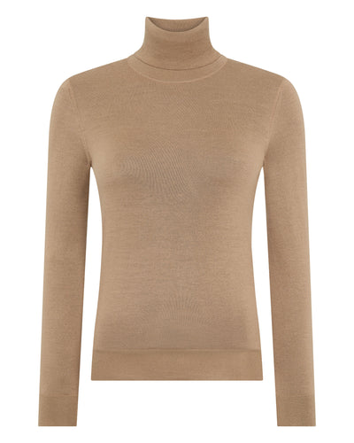 N.Peal Women's Margot Superfine Cashmere Roll Neck Jumper Caramel Brown