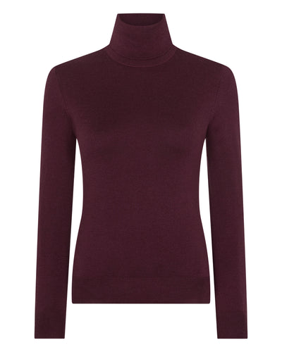 N.Peal Women's Margot Superfine Cashmere Roll Neck Jumper Damson Red