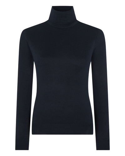 N.Peal Women's Margot Superfine Cashmere Roll Neck Jumper Navy Blue