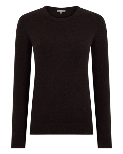 N.Peal Women's Evie Classic Round Neck Cashmere Jumper Cocoa Brown