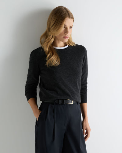 N.Peal Women's Evie Classic Round Neck Cashmere Jumper Deep Charcoal Grey