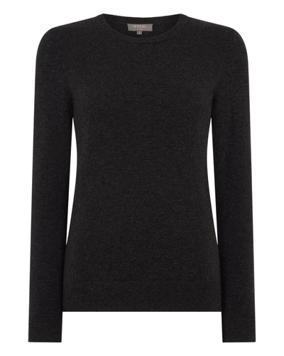N.Peal Women's Evie Classic Round Neck Cashmere Jumper Deep Charcoal Grey