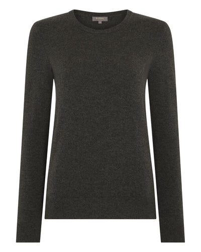 N.Peal Women's Evie Classic Round Neck Cashmere Jumper Grey Moss