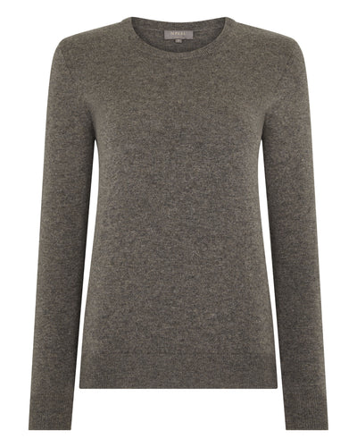 N.Peal Women's Evie Classic Round Neck Cashmere Jumper Wood Smoke Brown