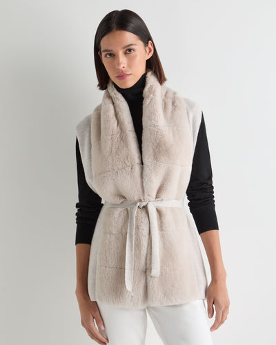 N.Peal Women's Lola Fur Placket Cashmere Gilet Pebble Grey