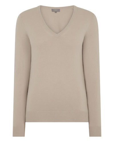 N.Peal Women's Phoebe V Neck Cashmere Jumper Cashew Brown