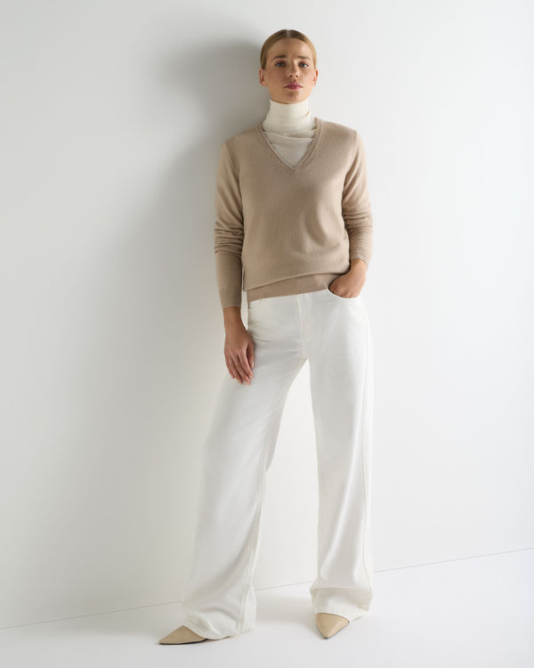 N.Peal Women's Phoebe V Neck Cashmere Jumper Cashew Brown