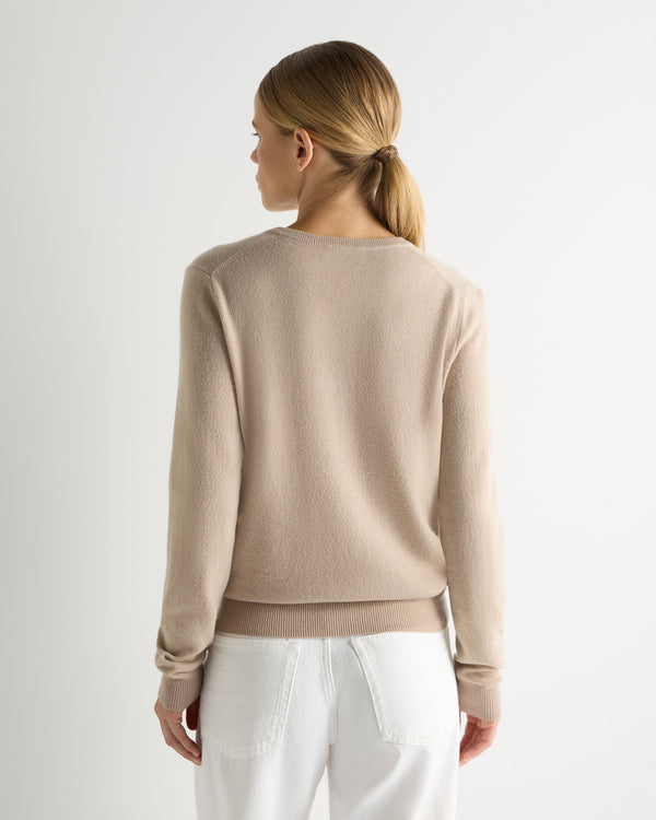 N.Peal Women's Phoebe V Neck Cashmere Jumper Cashew Brown