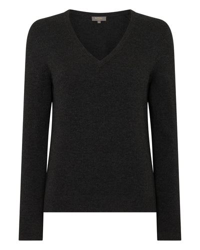 N.Peal Women's Phoebe V Neck Cashmere Jumper Deep Charcoal Grey