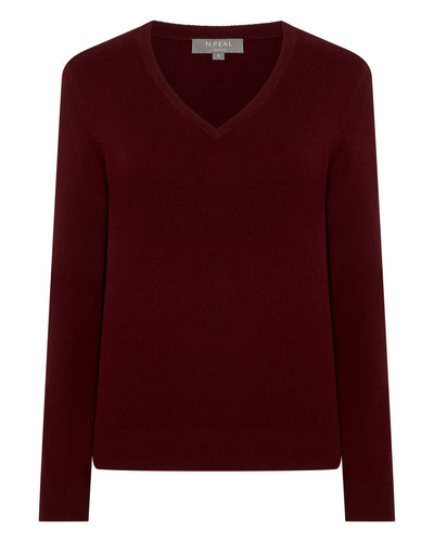 N.Peal Women's Phoebe V Neck Cashmere Jumper Rustic Red