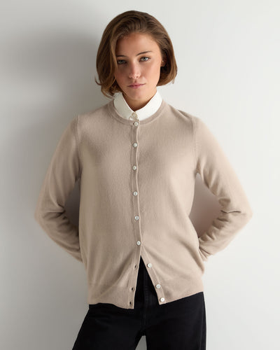 N.Peal Women's Olivia Round Neck Cashmere Cardigan Cashew Brown