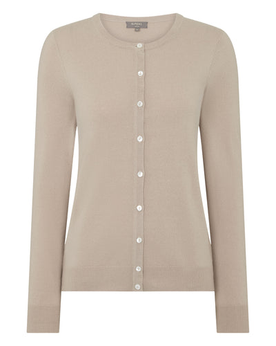N.Peal Women's Olivia Round Neck Cashmere Cardigan Cashew Brown