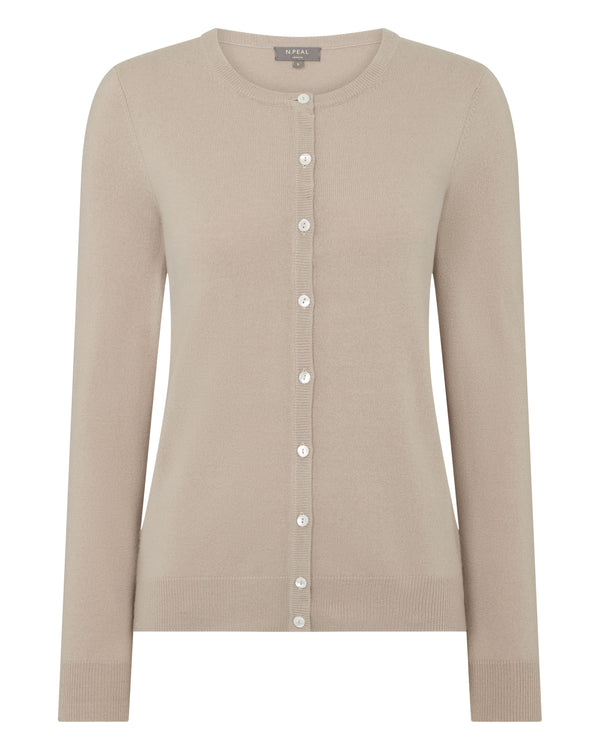 N.Peal Women's Olivia Round Neck Cashmere Cardigan Cashew Brown