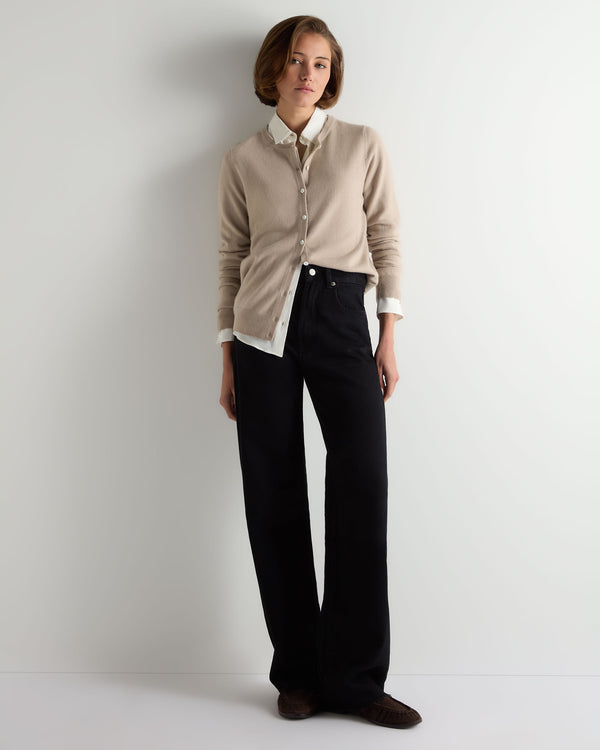 N.Peal Women's Olivia Round Neck Cashmere Cardigan Cashew Brown