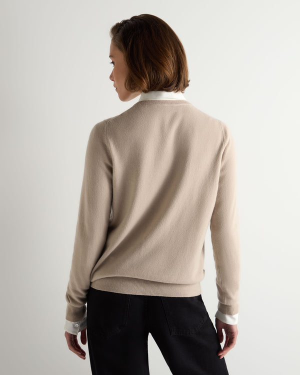 N.Peal Women's Olivia Round Neck Cashmere Cardigan Cashew Brown