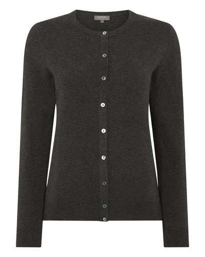 N.Peal Women's Olivia Round Neck Cashmere Cardigan Grey Moss