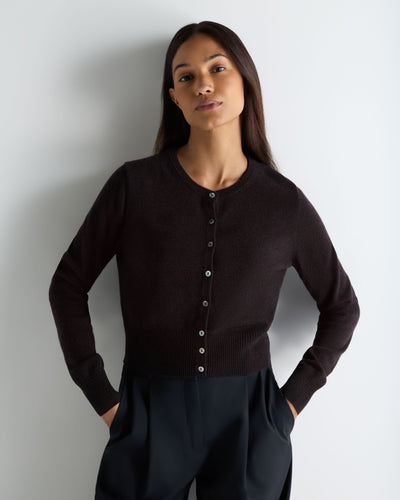 N.Peal Women's Ivy Cropped Cashmere Cardigan Cocoa Brown