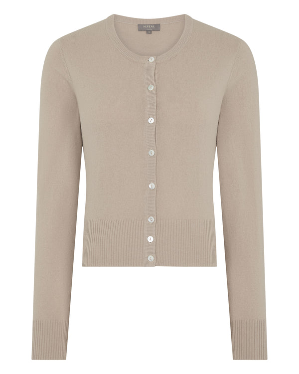 N.Peal Women's Ivy Cropped Cashmere Cardigan Cashew Brown
