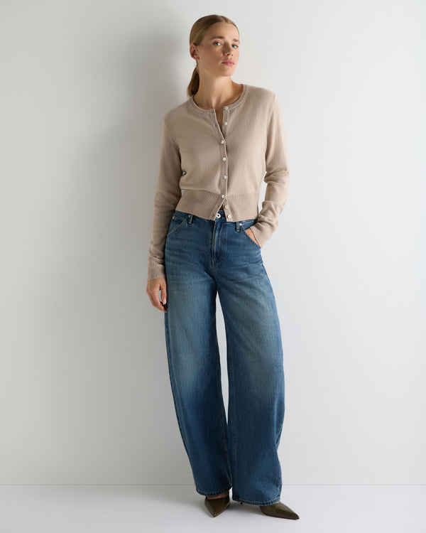 N.Peal Women's Ivy Cropped Cashmere Cardigan Cashew Brown