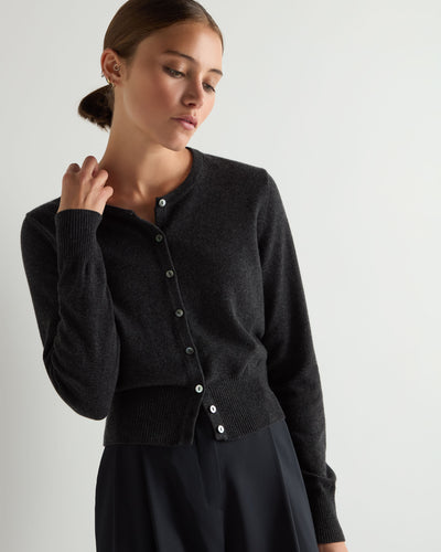N.Peal Women's Ivy Cropped Cashmere Cardigan Deep Charcoal Grey