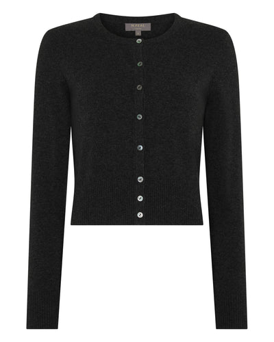 N.Peal Women's Ivy Cropped Cashmere Cardigan Deep Charcoal Grey
