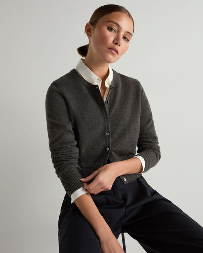 N.Peal Women's Ivy Cropped Cashmere Cardigan Grey Moss