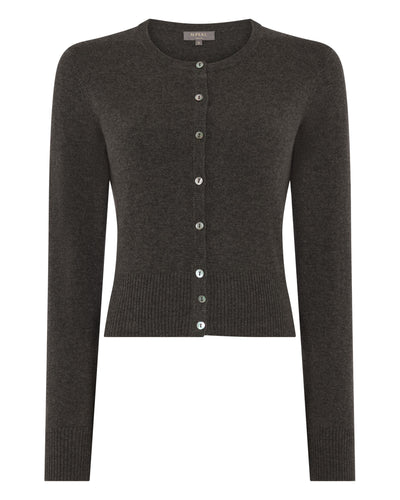 N.Peal Women's Ivy Cropped Cashmere Cardigan Grey Moss