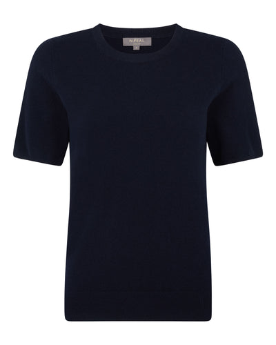 Women's Round Neck Cashmere T-Shirt Navy Blue