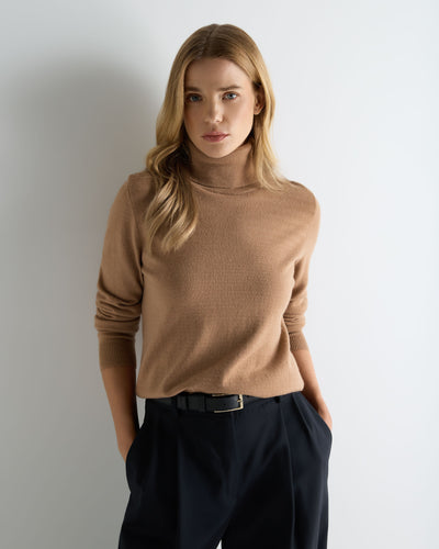 N.Peal Women's Luna Roll Neck Cashmere Jumper Camel Brown