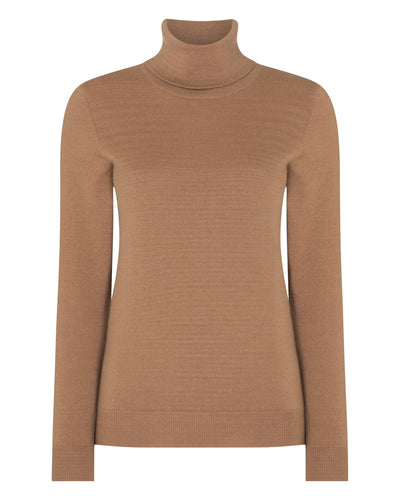 N.Peal Women's Luna Roll Neck Cashmere Jumper Camel Brown